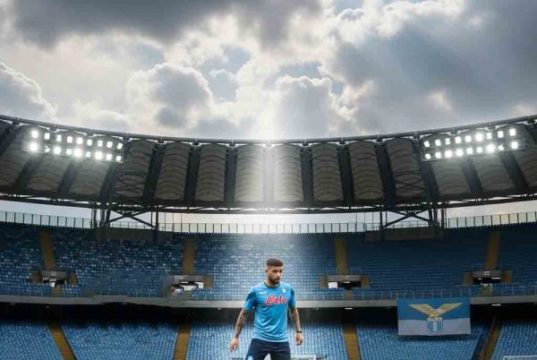 CALCIOMERCATO LAZIO: Insigne Sempre Più Vicino, Il Gioco si Sposta a Gennaio. Nodo Stipendio e un Nuovo Incontro con Lotito Un'immagine che ritragga il presidente Claudio Lotito e un rappresentante di una società di sponsor, con il logo della Lazio sullo sfondo.
