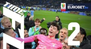 Atalanta-Lazio: Motta eroico, Sarri vola in finale Il portiere della Lazio Motta esulta dopo aver parato un rigore contro l'Atalanta in Coppa Italia.