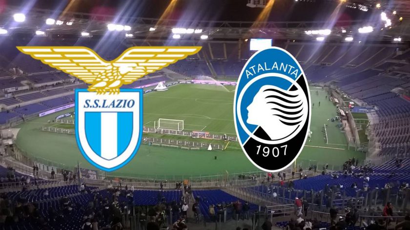 Una veduta del settore ospiti della New Balance Arena (Gewiss Stadium) di Bergamo, parzialmente riempito da tifosi della Lazio con bandiere e sciarpe.