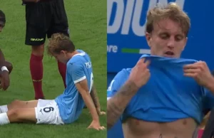 Lazio, tegola Rovella: distrazione al soleo e 40 giorni di stop Infortunio Rovella: il centrocampista a terra dolorante durante il match.