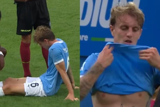 Lazio, tegola Rovella: distrazione al soleo e 40 giorni di stop Infortunio Rovella: il centrocampista a terra dolorante durante il match.