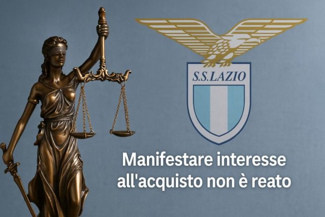 “Bilancia della giustizia e logo della Lazio: parlare di acquirenti è lecito solo se la notizia è vera.” “Bilancia della giustizia e logo della Lazio: parlare di acquirenti è lecito solo se la notizia è vera.”
