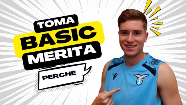 Toma Basic in azione con la maglia della Lazio durante Lazio-Torino, autore di un assist decisivo.