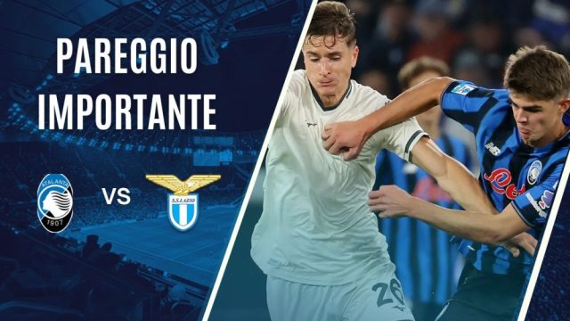 Provedel e la difesa della Lazio in azione durante Atalanta-Lazio, match combattuto terminato 0-0.