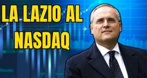 Lazio al Nasdaq? Requisiti, ostacoli e realtà dei numeri “Logo S.S. Lazio con skyline di Wall Street e Nasdaq, ipotesi quotazione negli USA.”
