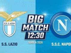 📺 Lazio-Napoli, il primo big match del 2026: orario, dove vederla in tv e le ultime di formazione Grafica del match Lazio-Napoli con i loghi delle due squadre e l'orario 12:30.