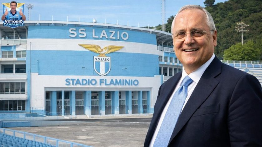 Il presidente della Lazio Claudio Lotito in tribuna con espressione perplessa
