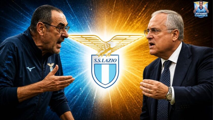 Maurizio Sarri con lo sguardo pensieroso in panchina