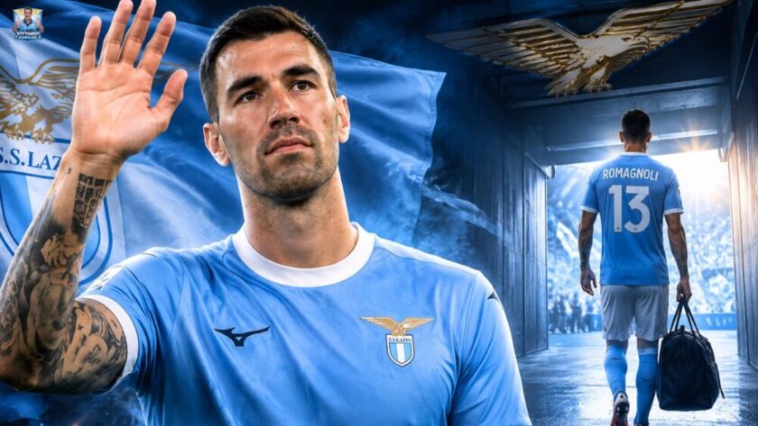 Alessio Romagnoli con la maglia della Lazio dal volto pensieroso