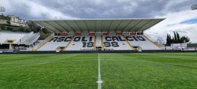 Locandina amichevole Ascoli Lazio con stadio Del Duca sullo sfondo